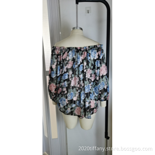 Fashion Off Shoulder Trumpet Ruffle Ladies Blouse